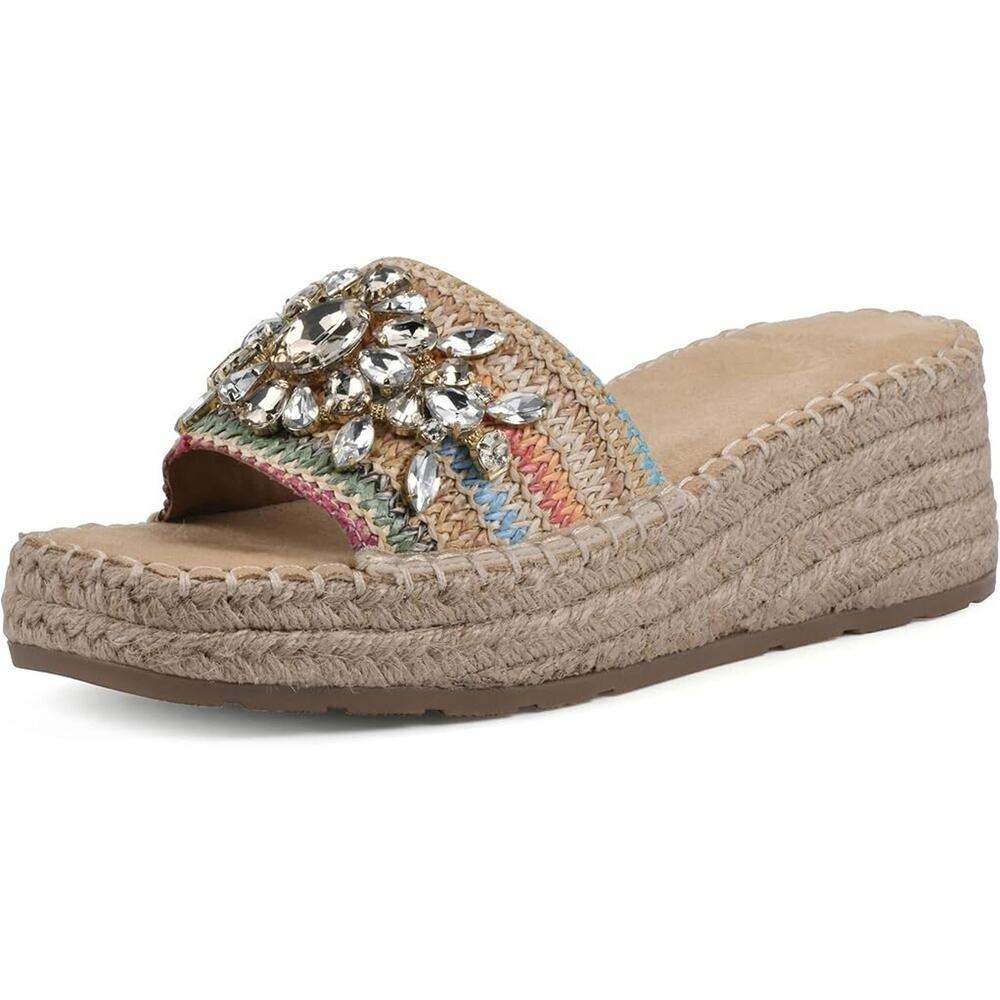 White Mountain Women's Stitch Heeled Sandals, Natural/Multi Size 8M